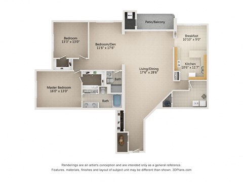 3 bedroom 2 Bath 2,025 Sq. Ft. Type E Floor Plan at Atrium in The Village, Beachwood, OH 44122
